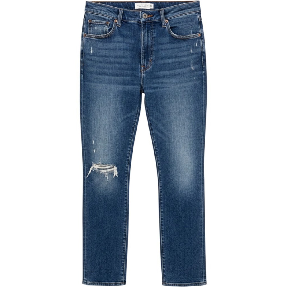 Abercrombie & Fitch Curve Love Ankle Straight Jeans 30/10L Blue Distressed